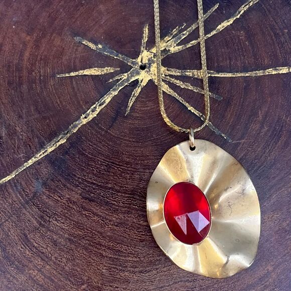 Vintage Space Age Modern Necklace 70s Gold Jewelry Modernist - Picture 3 of 7